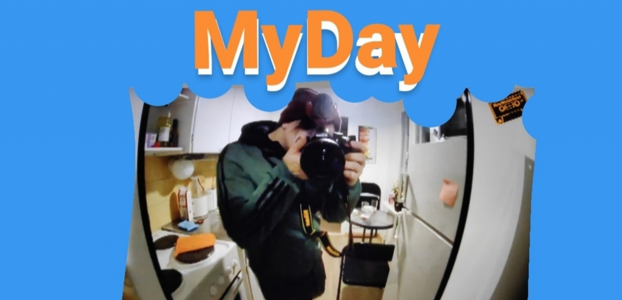 Ink-tiimiin osallistunut Iiro zuumaa kameralla kuvaajaan. Päällä lukee My Day.